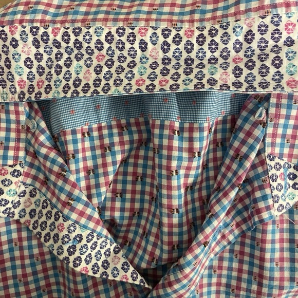 Robert Graham Shirt Men XL‎ Blue Pink Check Button Up Short Sleeve - Picture 11 of 13